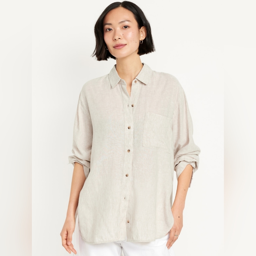 NWT - Linen Blend Old Navy Natural Button-Up Oversize Shirt - Size Tall XXL